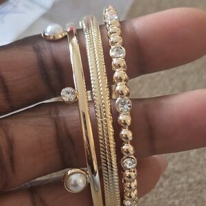 Macy's Gold Tone Bangle Bracelets 3-piece Set Women New 3inches